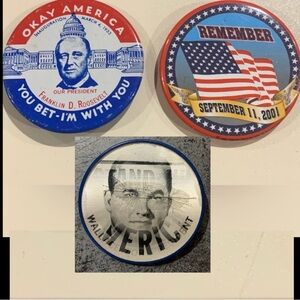 Antique American Pins Franklin, Roosevelt, September 11, Wallace for President